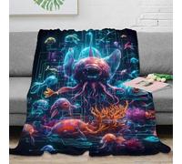 PHQAZWSXE stampa 3D Cyber fish coperta in pile microfibra biancheria da letto morbida e calda plaid in pile non perde pelo per giovani amanti del comfort Neon futuristic arte 40x50inch(100x130cm)