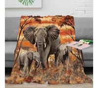 PHQAZWSXE stampa 3D elephants family coperta in pile microfibra biancheria da letto calda coperta per aria condizionata leggera per regali estivi Savanna wildlife 80×90inch(200x230cm)