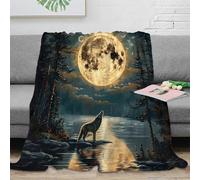 PHQAZWSXE stampa 3D FullMoonNight coperta termica microfibra biancheria da letto morbida plaid termico lavabile per regali di festa WildWolfArtStyle 40x50inch(100x130cm)