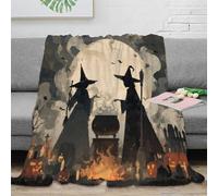 PHQAZWSXE stampa 3D Halloween witches coperta microfibra biancheria da letto elegante e morbida plaid pregiato anti-pilling per regali di alta gamma spooky night scena 60x80inch(150x200cm)