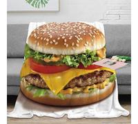 PHQAZWSXE stampa 3D hamburger with cheese coperta da pisolino microfibra biancheria da letto morbida coperta da ufficio anti-pilling per neo laureati in lavoro grilled beef patty 50x60inch(127x152cm)