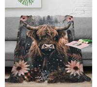 PHQAZWSXE stampa 3D Highland cow coperta da viaggio microfibra biancheria da letto elegante plaid da viaggio compatto per regali di viaggio Inverno forest arte 70×80inch(180x200cm)
