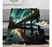 PHQAZWSXE stampa 3D Lights Bridge coperta da ufficio microfibra biancheria da letto anti-pilling coperta da riposo calda per regali per professionisti impegnati Night Scenic 60x80inch(150x200cm)