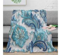 PHQAZWSXE stampa 3D Ornate floreale coperta da ufficio microfibra biancheria da letto leggera coperta da riposo calda per giovani lavoratori dipendenti Blue paisley pattern 70×80inch(180x200cm)
