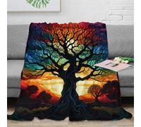 PHQAZWSXE stampa 3D Tree of life coperta da pisolino microfibra biancheria da letto calda plaid da pisolino morbido per pause studio studentesche Stained glass arte 70×80inch(180x200cm)