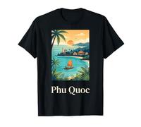 PHU QUOC Vietnam Isola Costiera Tramonto Barca Scena Maglietta