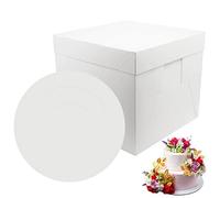 PHULWEL 2 scatole per torte con vassoio per torte a gradini, in cartoncino bianco con tagliere per torte, portacorta monouso, 12 x 12 x 10 in