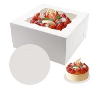 PHULWEL 2 scatole per torte con vassoio per torte a gradini, in cartoncino bianco con tagliere per torte, portacorta monouso, 25,4 x 25,4 x 12,7 cm