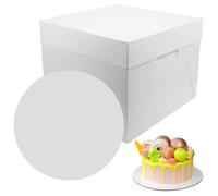 PHULWEL 2 scatole per torte da 30 x 30 x 20 cm, con vassoio per torte a gradini, in cartoncino bianco con tagliere per torte, contenitore per torte usa e getta