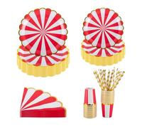 PHUNAT Set di piatti, bicchieri e tovaglioli per feste, include piatti di carta rossi e bianchi da 18 cm e 23 cm, per servire 25 ospiti, perfetto per feste, eventi e celebrazioni