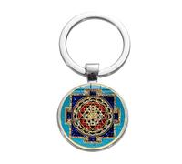 PhunkZ Portachiavi con charm Sri Yantra, geometria sacra, chakra, arte spirituale, in vetro, Rosso, 35