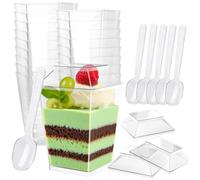 PHYLES 50 Pezzi Tazze Bicchieri da Dessert con Coperchio e Cucchiaio, 5 oz/160 ml Coppette da Dessert Quadrate, Bicchierini Finger Food, Riutilizzabili Monoporzione Budini Mousse Tiramisù