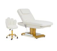 physa Lettino per estetista elettrico & sgabello con schienale - 200 kg - Bianco, oro - Riscaldabile Lettino estetica Poltrone pedicure per centri estetici Lettino da massaggio