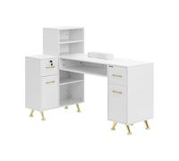 physa PHY_MC01 Tavolo manicure professionale Con serratura Bianco, oro 2 cassetti Poggiamano Tavolo manicure Tavolo per salone di bellezza Tavolo professionale per manicure