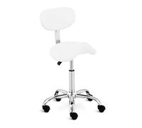 physa Sgabello per estetiste e parrucchieri - Con schienale, rotelle e sella di cavallo - 600 - 800 mm - 150 kg - Bianco PHYSA HAMBURG WHITE