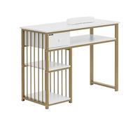 Physa - Tavolo per unghie in bianco e oro, con cassetto e pratici ripiani, design aperto, in ferro, per manicure