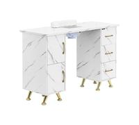 Physa - Tavolo per unghie marmorizzato/dorato con aspirazione polvere, per manicure e studio unghie, 3 cassetti, 2 ripiani