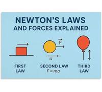 Physics Motion Laws Newton Poster Study Reference Guide | Poster shows motion laws with diagrams and examples(Unframed,08x12inch(20x30cm))