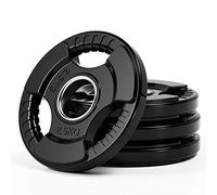 PhysKcal 4 dischi olimpionici da 2,5 kg con finitura in gomma, apertura da 5,1 cm e impugnature triple, piastre nere per bilanciere per sollevamento e allenamento della forza, set di pesi in ghisa