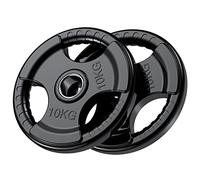 PhysKcal Piastre per pesi olimpiche, 2 x 10 kg, con apertura in gomma da 2 '' e triplice impugnatura, dischi neri per sollevamento e allenamento della forza, set di pesi in ghisa solida per bilanciere