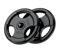 PhysKcal Piastre per pesi olimpiche, 2x 5 kg, dischi per bilanciere neri in coppia o singola per sollevamento e allenamento della forza, set di pesi in ghisa solida per bilanciere