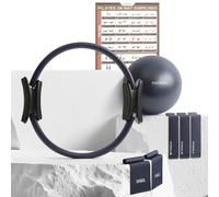 PhysKcal Pilates Kit, Anello Pilates con Palla Core Ball, 3 Elastici Resistenti e Fasce Elastiche, Kit Essenziale per Pilates a casa su Tappetino (Set Completo Blu Navy)
