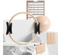 PhysKcal Pilates Kit, Anello Pilates con Palla Core Ball, Elastici Resistenti e Fasce Elastiche, Kit Essenziale per Pilates a casa su Tappetino (Set Completo Nude Beige)