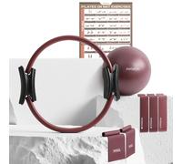 PhysKcal Pilates Kit, Anello Pilates con Palla Core Ball, Elastici Resistenti e Fasce Elastiche, Kit Essenziale per Pilates a casa su Tappetino (Set Completo Color Prugna)
