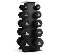 PhysKcal Set di 5 Paia di manubri all Black da 30 kg con Rack di stoccaggio