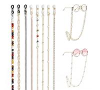 Piacolnic Catena per Occhiali Set, 8 Pezzi Catena Occhiali con Perle di Cristallo e Passanti Regolabili, Accessorio in Metallo per Modelli da Sole e Lettura Uso Quotidiano Donna Uomo