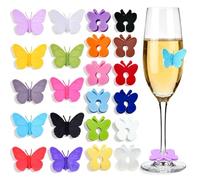 Piacolnic Set da 22 Pezzi con Identificatore del Bicchiere di Vino, Segnabicchieri in Silicone per Feste a Farfalla Multicolore, Segnabicchieri Colorati per Calici e Bicchieri da Cocktail