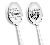 PIAKAZIQA Regali per la festa della mamma, 2 cucchiaini da caffè con incisione "Glückist Eine Mama wie dich zu haben, personalizzati, regalo di compleanno per mamma e suocera
