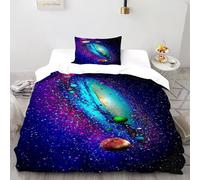 Pianeta della galassia Set Di Biancheria Da Letto Per 2 Pezzi Con Stampa 3D Stellar Themes Incluso Copripiumino Con 1 Federe in Microfibra Morbida E Leggera Single（135x200cm）