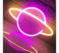 Pianeta Neon Segno - USB/Batteria Guidata Segno LED Camera da letto Neon Segno Decorazione Della Parete Luce Compleanno Festa di Natale Decorazione Della Camera da letto, Rosa + Giallo