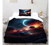 Pianeta Universo Set Di Biancheria Da Letto 2 Pezzi Con Stampa 3D Stellar Themes Incluso Copripiumino Con 1 Federe in Microfibra Morbida E Leggera Single（135x200cm）