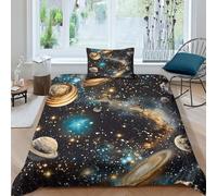 Pianeti cosmici Set Copripiumino 3D Stampato Set Biancheria Da Letto Set Galassie Copripiumino in Microfibra Morbida Con Chiusura A Cerniera E Morbido Federe Cuscino singolo（135x200cm）