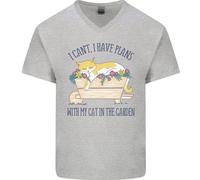 Piani With My Gatto Nel Giardino Giardiniere Uomo Scollo A V Cotone T-Shirt