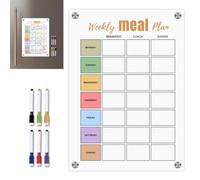 Pianificatore magnetico per pasti - bacheca per soggiorno, agenda settimanale per la preparazione dei pasti in acrilico bianco con 6 penne colorate | tampone magnetico cancellare