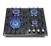 Piano cottura a gas, 22 pollici, piano cottura a gas integrato, 4 fuochi in acciaio inox con kit di conversione NG/GPL, protezione termocoppia e facile da pulire