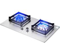 Piano cottura a gas a doppio bruciatore con vetro temperato, facile da pulire, compatibile con GPL/NG, perfetto per cucina, camper e campeggio all'aperto