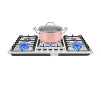 Piano cottura a gas in acciaio inox, 5 fiamme, 86 x 51 cm, fornello a gas da incasso per casa e camper, telaio in ferro smontabile per famiglie allargate