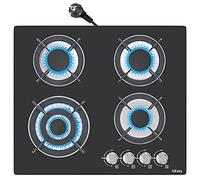 Piano cottura a gas in vetro IsEasy 4 fiamme con protezione termica automatica, piano cottura in vetro, 4 zone, piano cottura a gas, gas naturale e propano