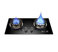 Piano cottura a gas integrato, fornello a 2 fuochi in vetro temperato per una facile pulizia, compatibile con GPL/NG, ideale per camper e cucine di appartamenti