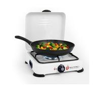 Piano cottura a gas portatile 1 fuoco 1500 W Fornello a gas butano o propano Bianco laccato Coperchio