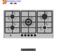 Piano Cottura Cucina a Incasso INOX Gas 5 Fuochi 90 x 52 cm Griglia in GHISA [EEK: A]