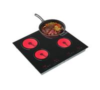 Piano cottura elettrico in ceramica, 4 piastre, piano cottura in vetroceramica, con timer da 0 - 120 minuti e 9 livelli di potenza, controllo touch, 59,6 x 51 cm, nero