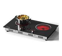 Piano cottura in ceramica Karineare 2 zone con spina, 3200 W, 60 cm Installazione portatile o integrata, Controllo touch e manopole, Riscaldamento a infrarossi