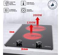 Piano Cottura 30cm Elettrico Incasso 2 fuochi Vetroceramica Controllo Touch