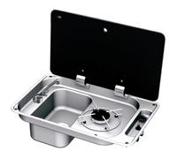 Piano cottura Inox a 1 fuoco con lavello e coperchio in vetro