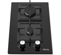 Piano Cottura vetroceramica Domino 2 Fuochi Nero Vetro 31cm METANO O GPL 3700W
